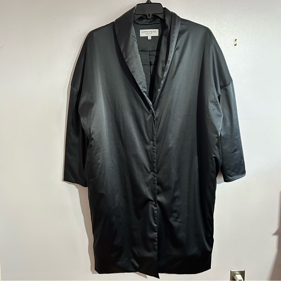 Derek Lam 10 C X Athleta Uptown Black Satin Quilted Coat Large - Picture 2 of 8
